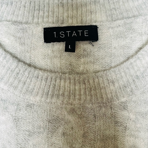 NWT 1.STATE Cable Knit Sweater Silver Heather Size L $99 Retail - Picture 3 of 12